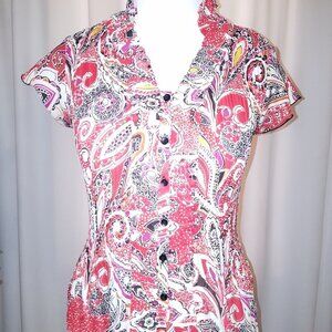 Zac & Rachel Red, black and white button up top M